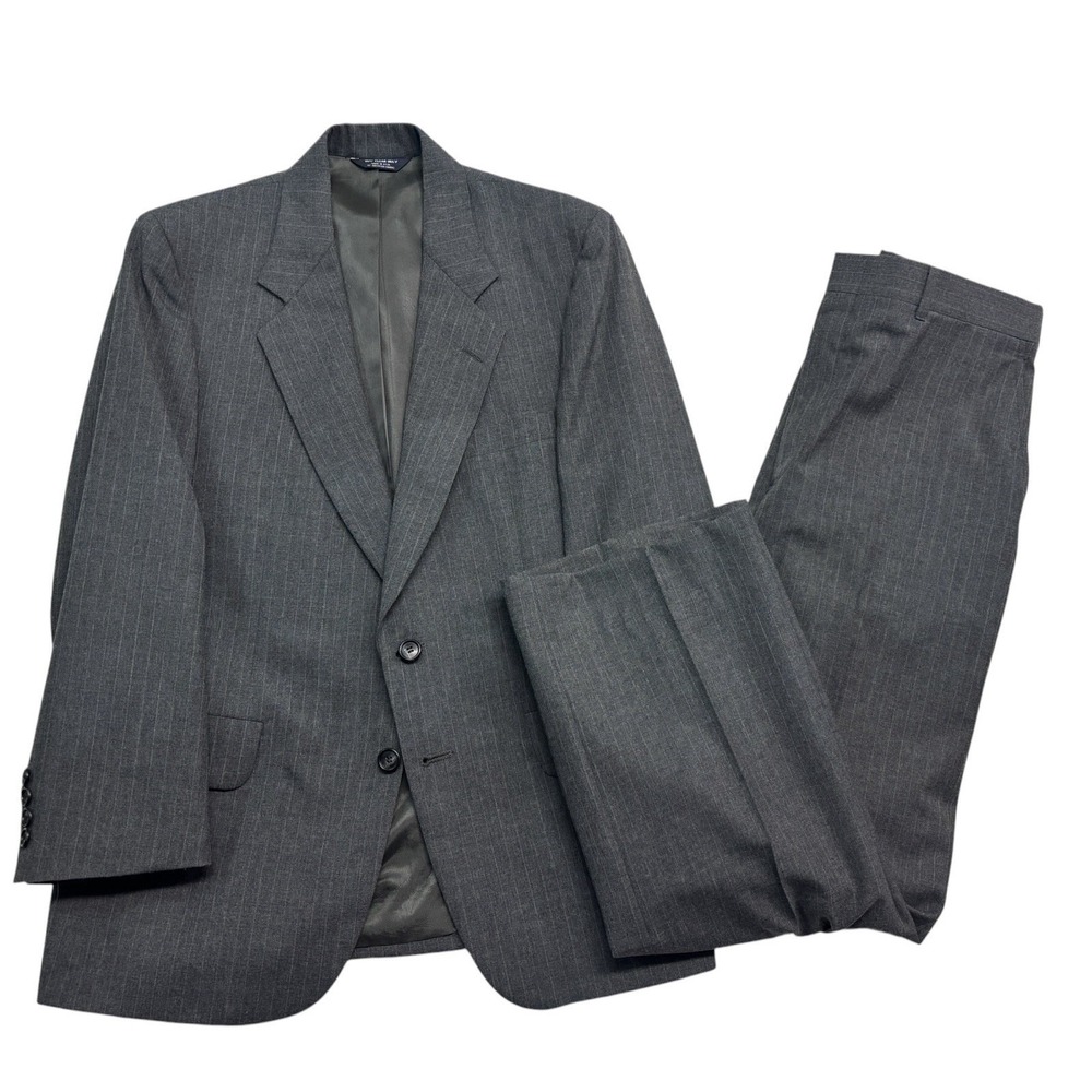 vtg Kuppenheimer 38S 34x30 Gray Pinstripe 2pc Pant Suit Wool USA Flat Front
